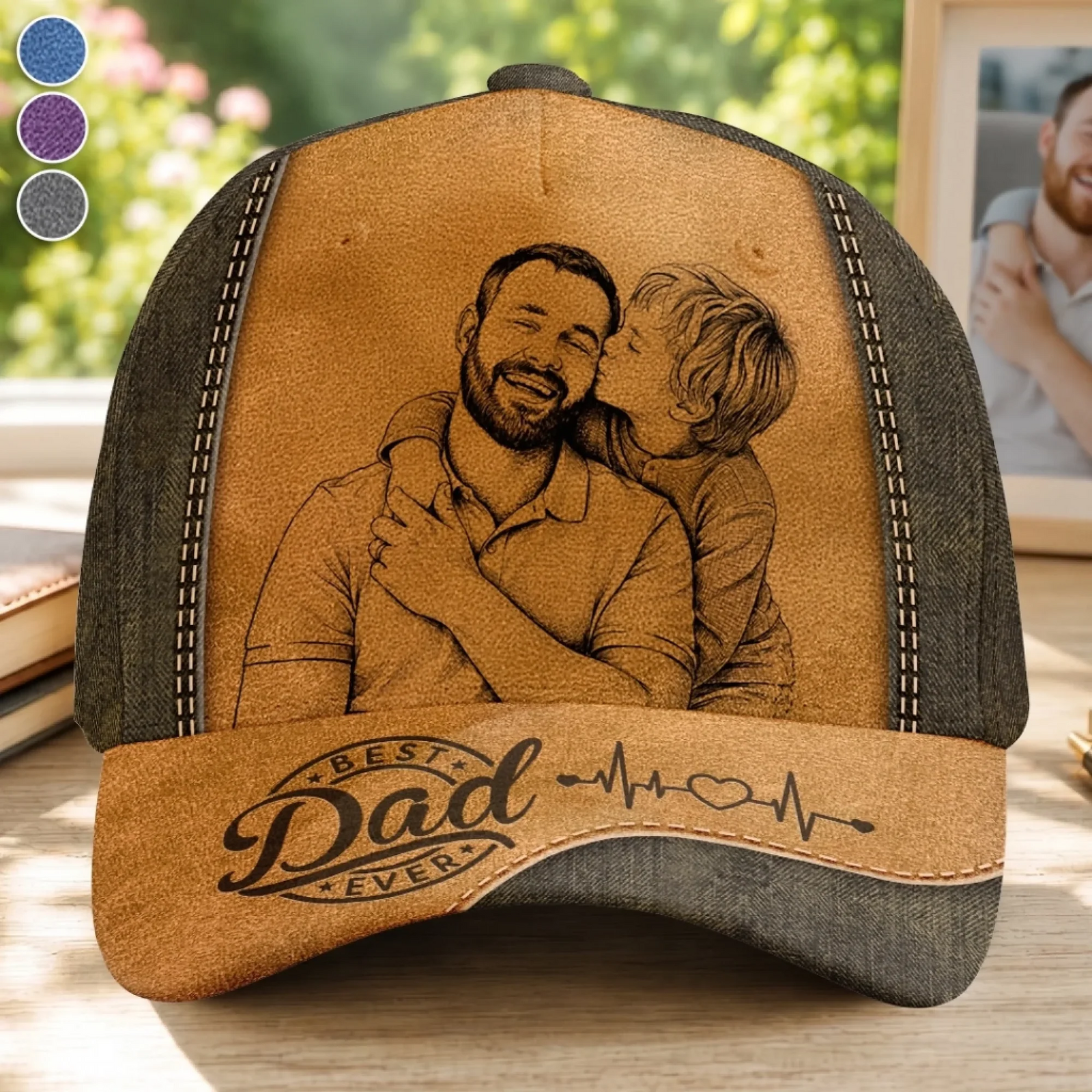 Custom Photo Sketch Line Art Dad - Personalized Classic Cap - Father's Day Gift For Dad, Daddy, Papa, Grandpa