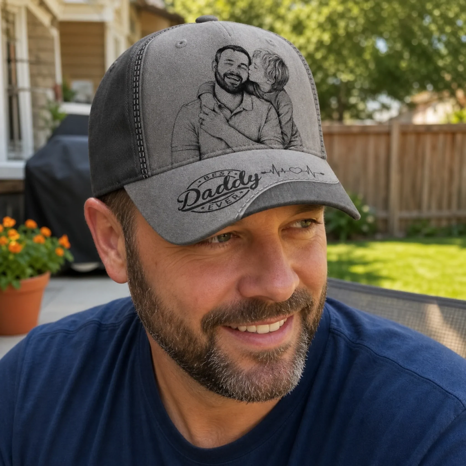 Custom Photo Sketch Line Art Dad - Personalized Classic Cap - Father's Day Gift For Dad, Daddy, Papa, Grandpa