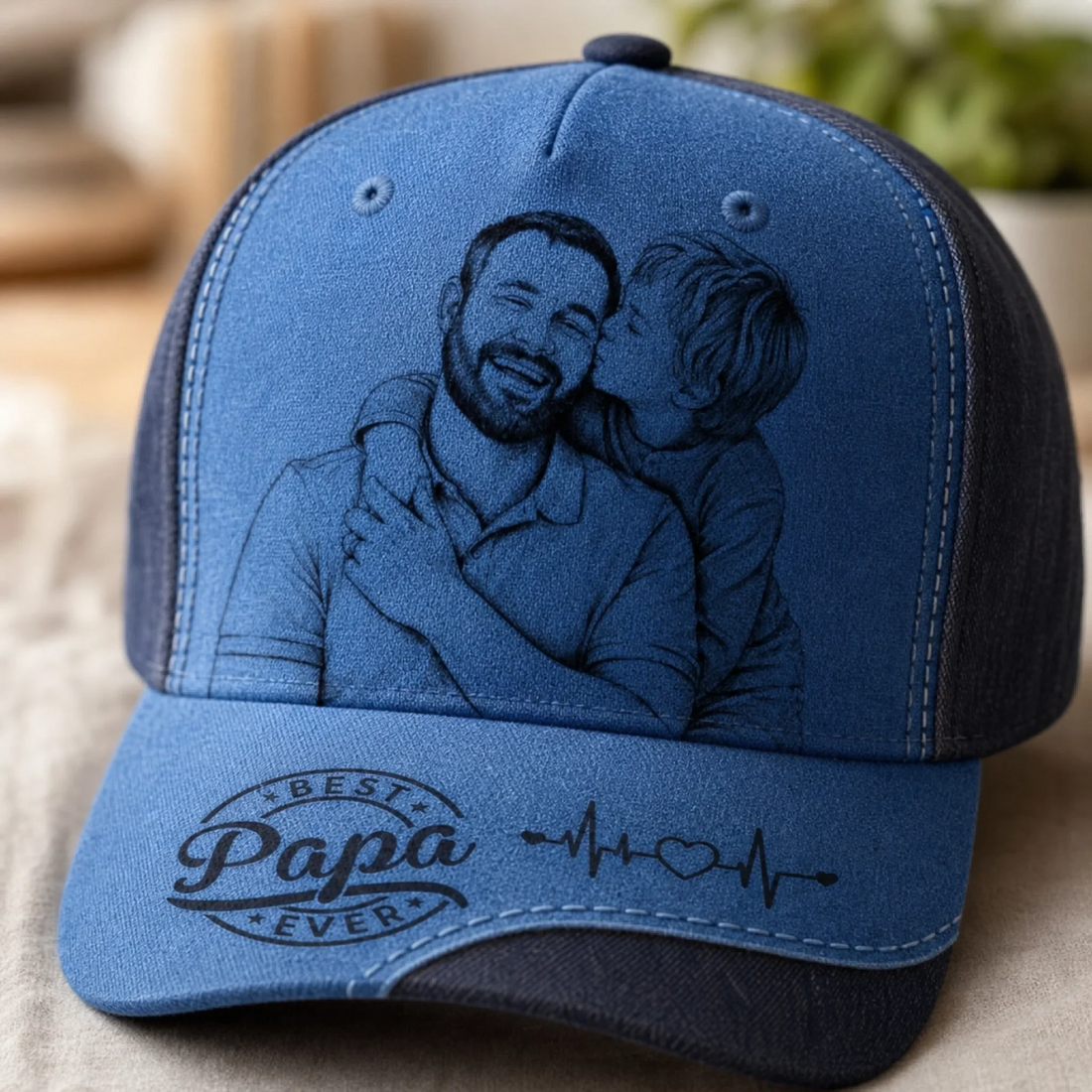 Custom Photo Sketch Line Art Dad cap, alternate view 4