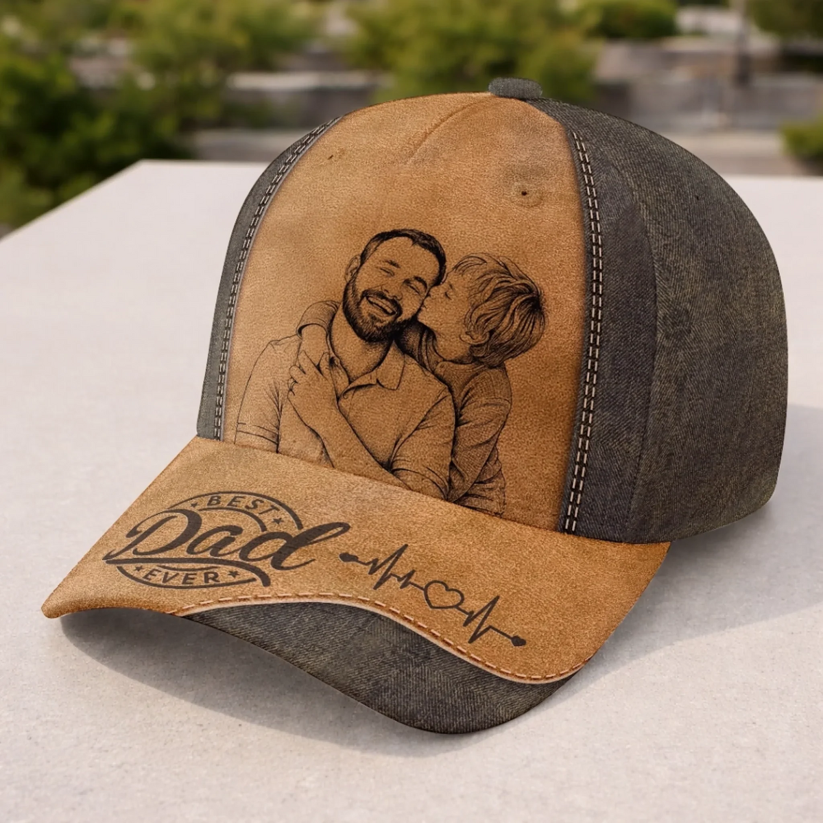 Custom Photo Sketch Line Art Dad - Personalized Classic Cap - Father's Day Gift For Dad, Daddy, Papa, Grandpa