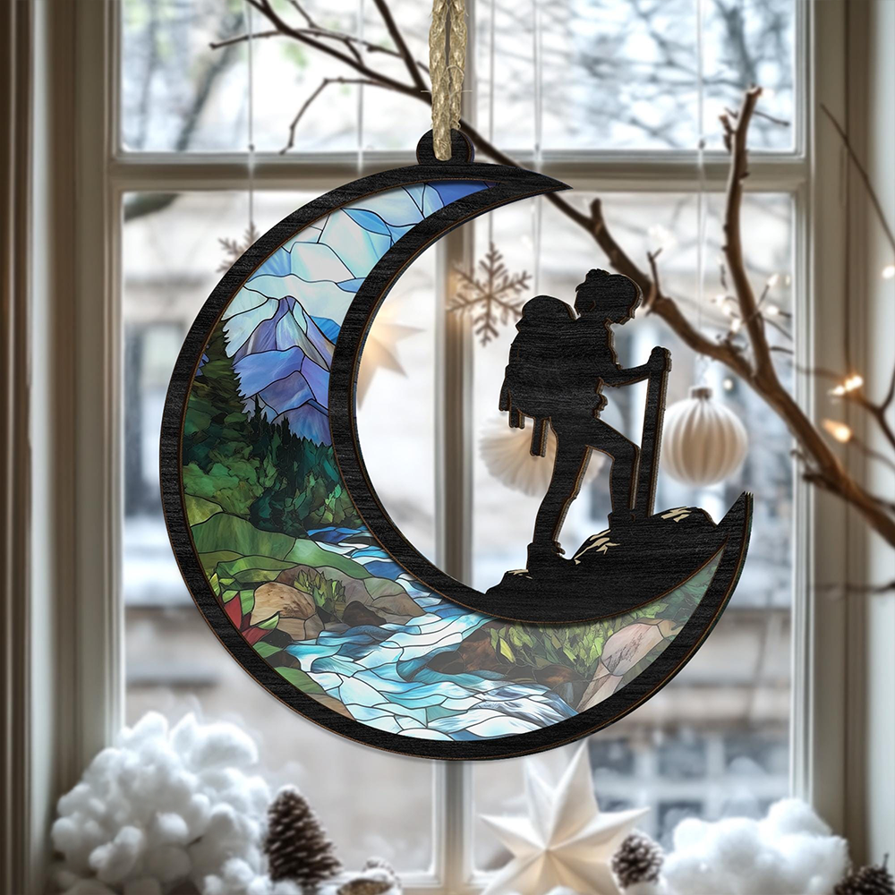 Hiker Ornament - Personalized Window Hanging Suncatcher Ornament - Gift for Men Women, Hiking Lovers, Hiker Christmas Gift, Travel Gift