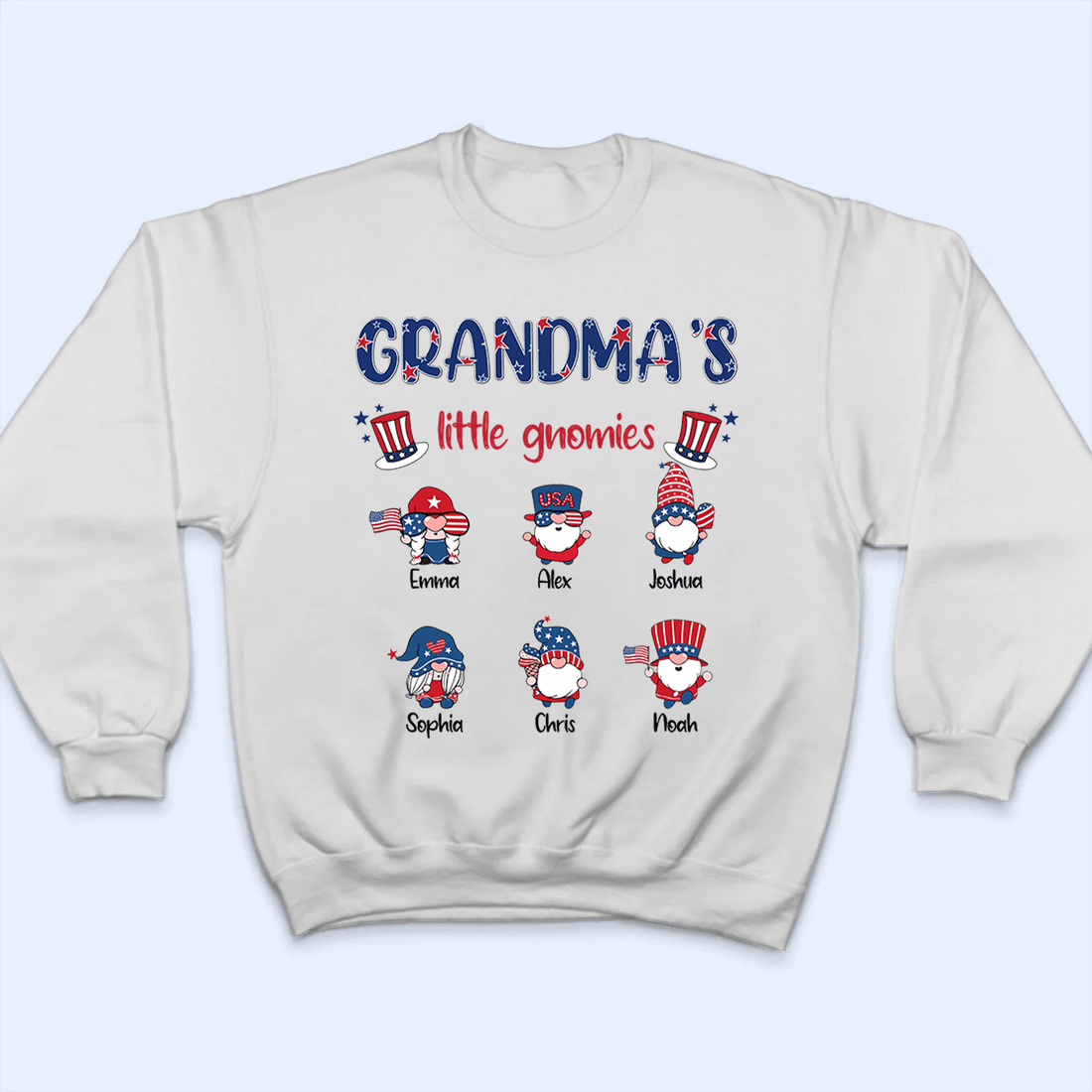 Grandma's Little Gnomies Happy Fourth 4th Of July - Personalized Custom Kids Names T Shirt - Independence Day, Birthday, Loving, Funny Gift for Patriotic Grandma/Nana/Mimi, Mom, Wife, Grandparent