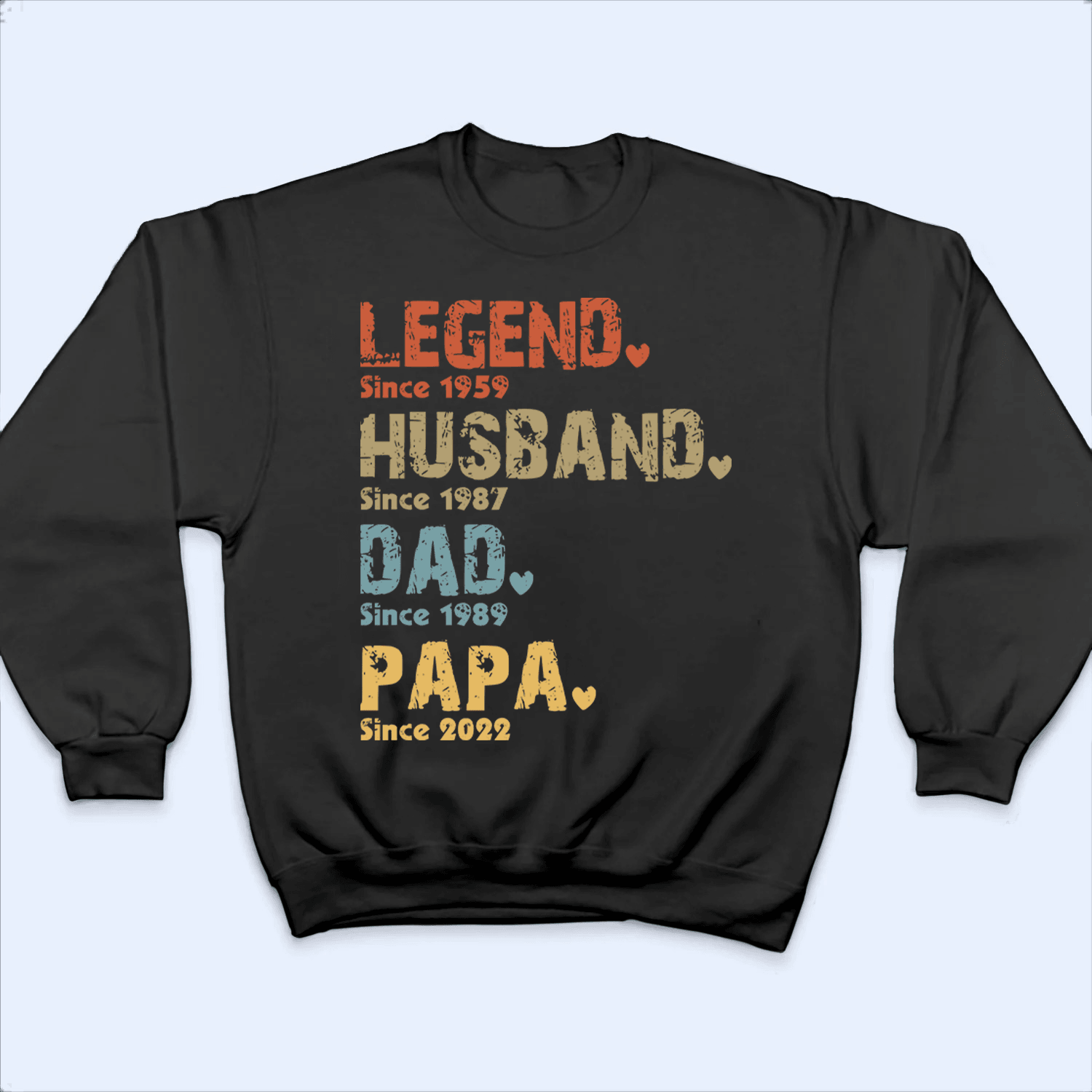 Legend, Husband, Dad, Grandpa: The Journey of a Lifetime - Personalized Custom Year T Shirt - Father's Day, Birthday Gift for Dad, Grandpa, Husband, Daddy, Dada, Papa, Dad Jokes