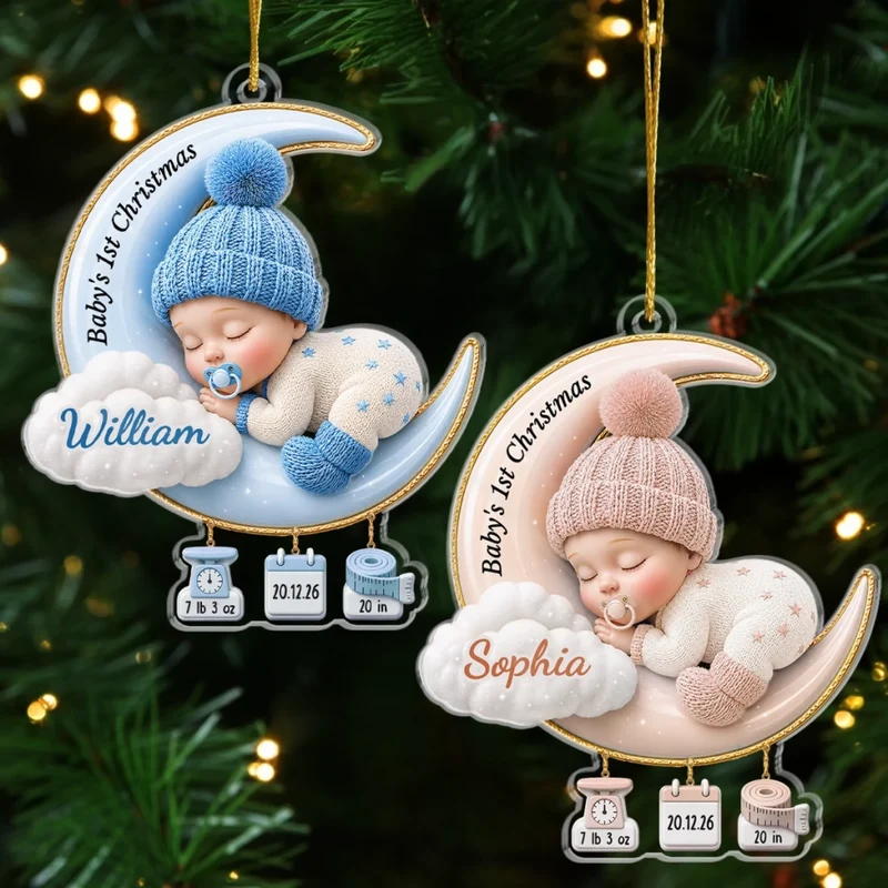 Sweet Dreams Little Angel Christmas - Personalized Custom Shaped Acrylic Ornament - Newborn Gifts, Babies 1st Christmas Gifts