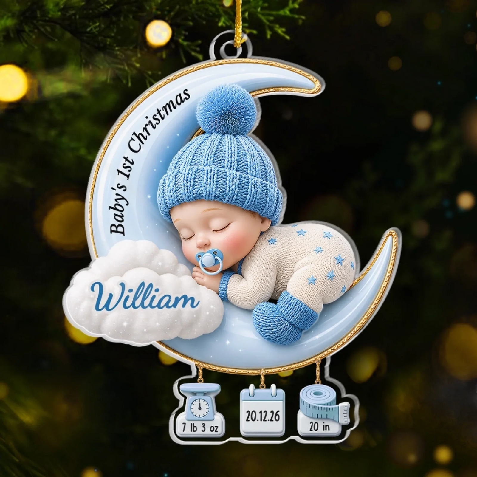 Sweet Dreams Little Angel Christmas - Personalized Custom Shaped Acrylic Ornament - Newborn Gifts, Babies 1st Christmas Gifts
