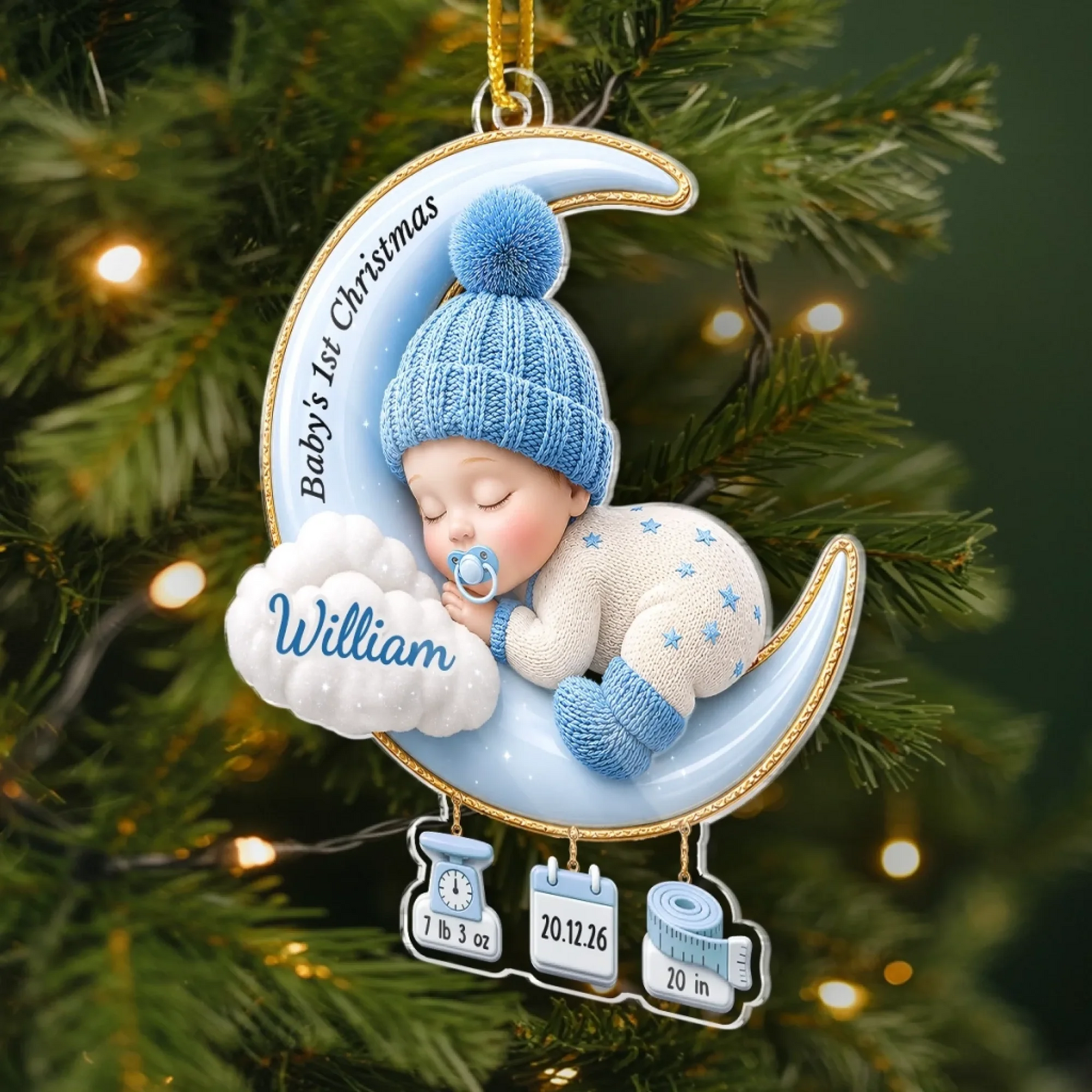 Sweet Dreams Little Angel Christmas - Personalized Custom Shaped Acrylic Ornament - Newborn Gifts, Babies 1st Christmas Gifts