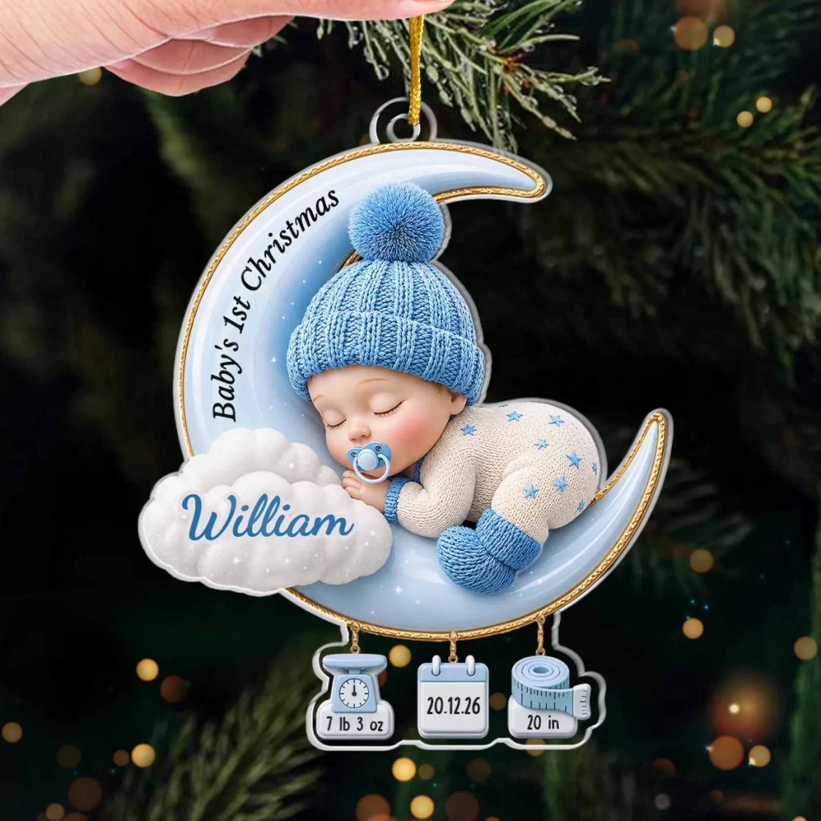 Sweet Dreams Little Angel Christmas - Personalized Custom Shaped Acrylic Ornament - Newborn Gifts, Babies 1st Christmas Gifts