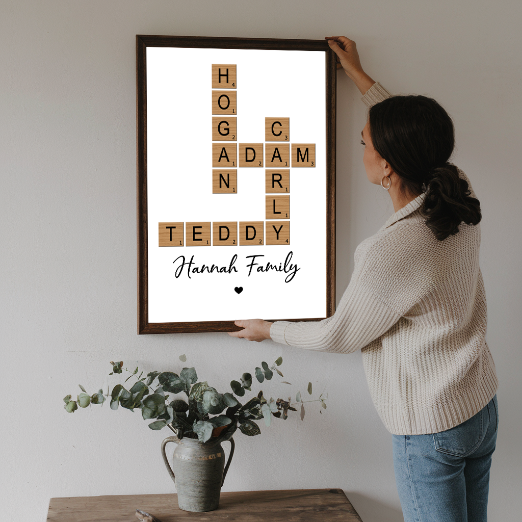 Family Crossword Art - Created In A Moment, Treasured Forever Personalized Poster/Canvas Print