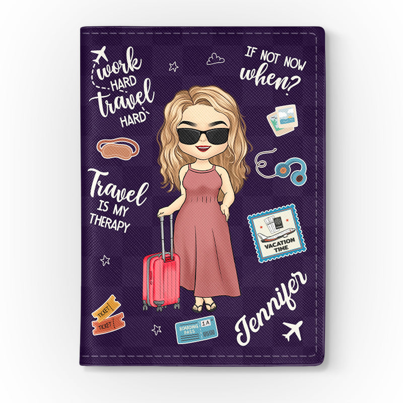 Travel Is My Therapy - Personalized Custom Passport Cover - Gift For Him, Her, Traveling Lovers