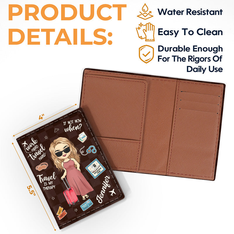 Travel Is My Therapy - Personalized Custom Passport Cover - Gift For Him, Her, Traveling Lovers