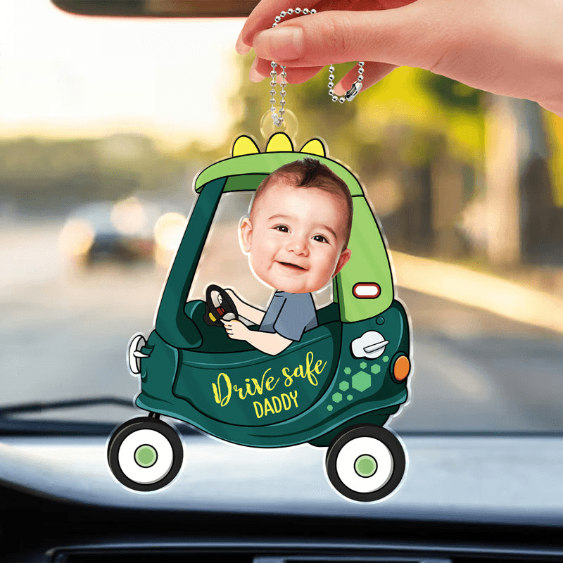 Custom Photo Drive Safe Daddy - Personalized Acrylic Car Hanger - Father's Day Gift for Dad, Papa, Grandpa, Daddy, Dada - Suzitee Store