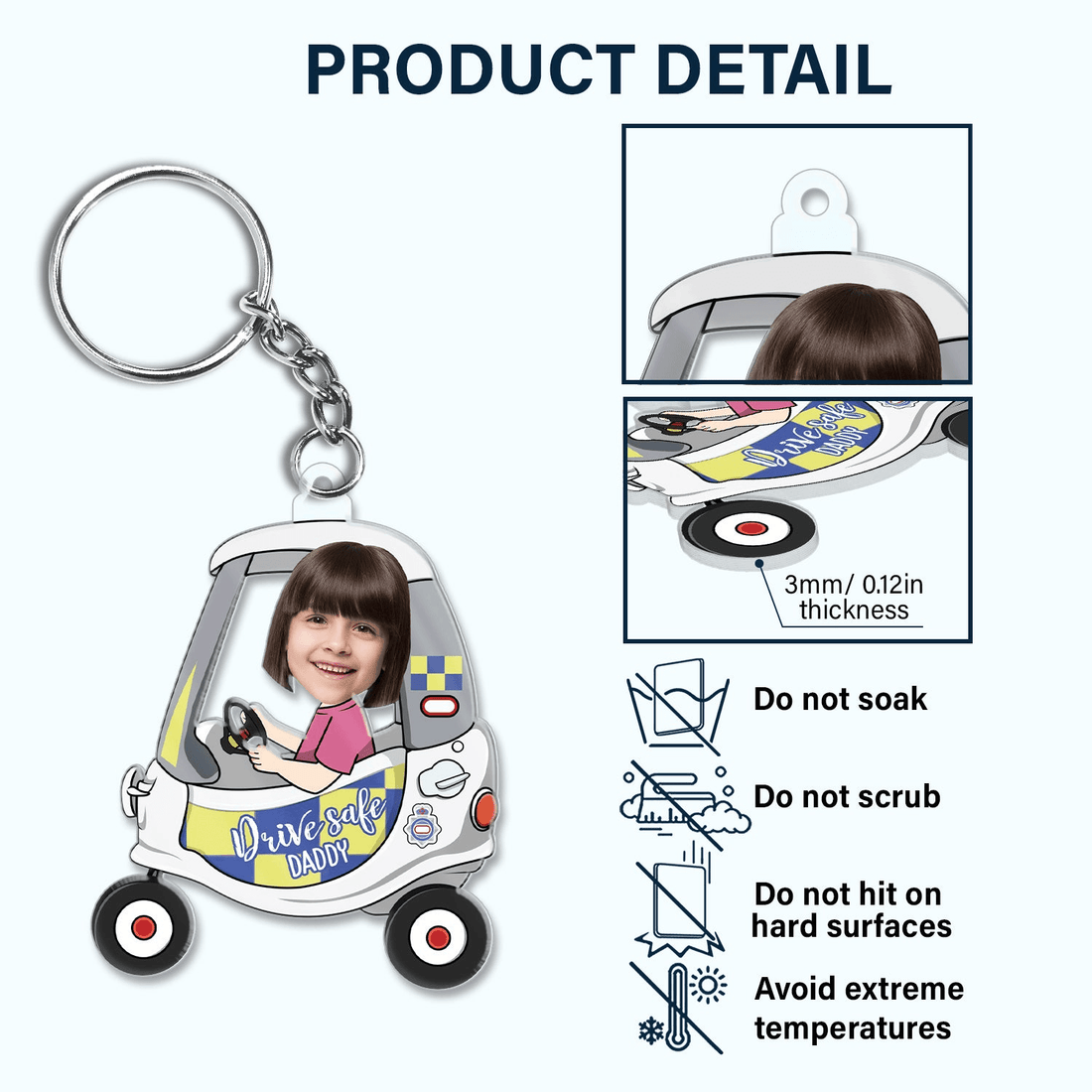 Custom Photo Drive Safe Daddy acrylic keychain, alternate view 5