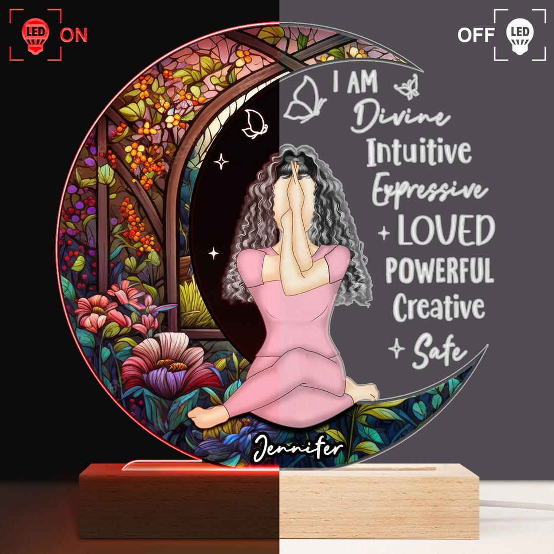Personalized Yoga I Am Divine led light, alternate view 3