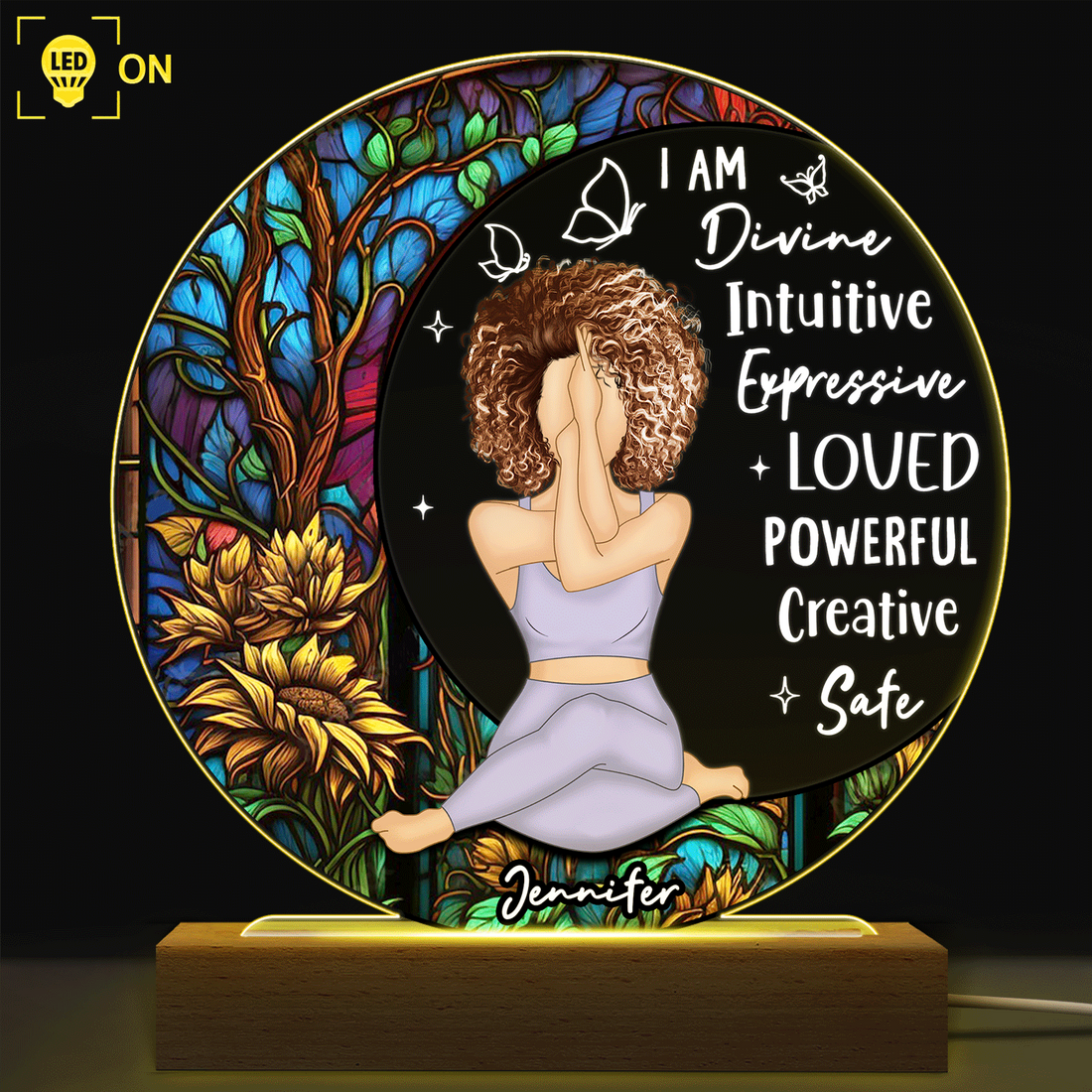 Personalized Yoga I Am Divine led light, alternate view 2