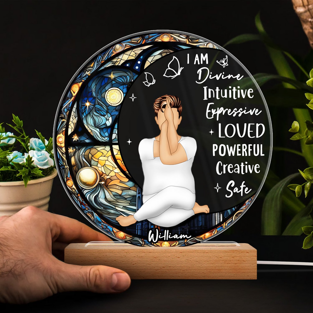 Personalized Yoga I Am Divine led light, alternate view 4