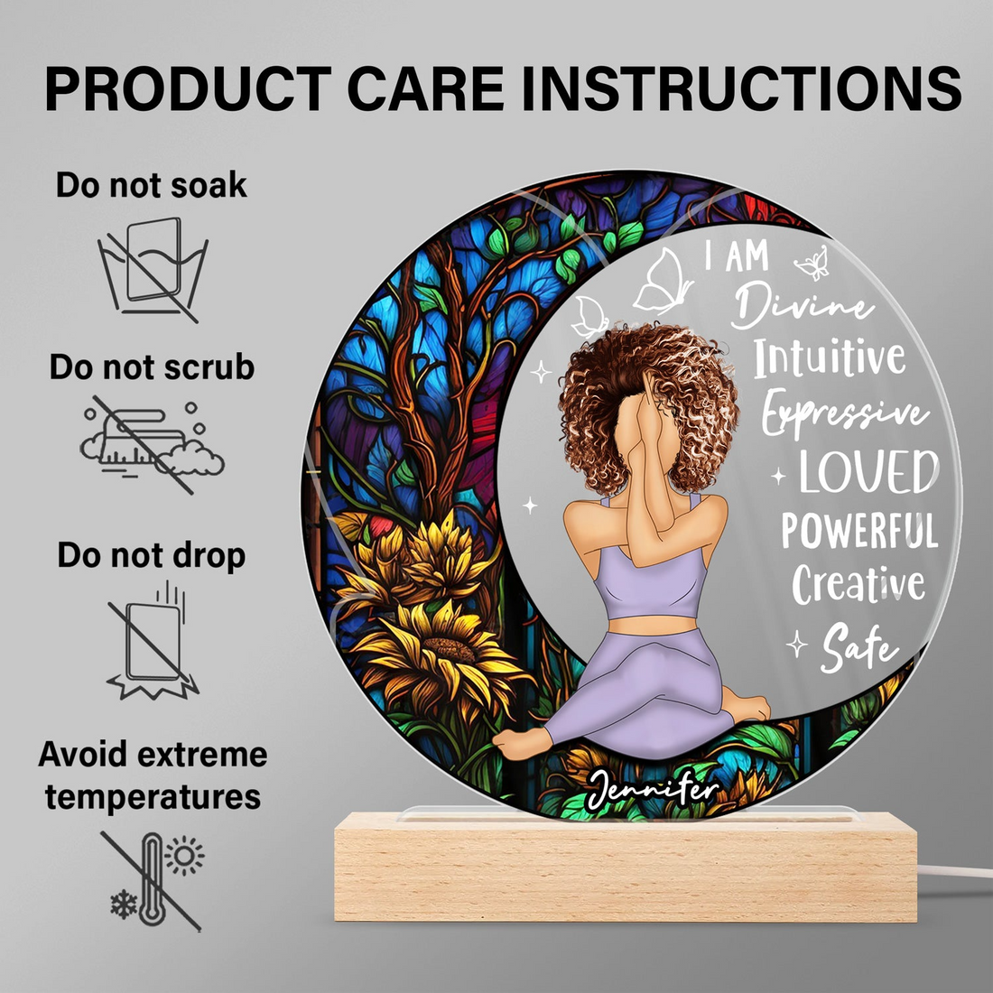 Personalized Yoga I Am Divine led light, alternate view 5