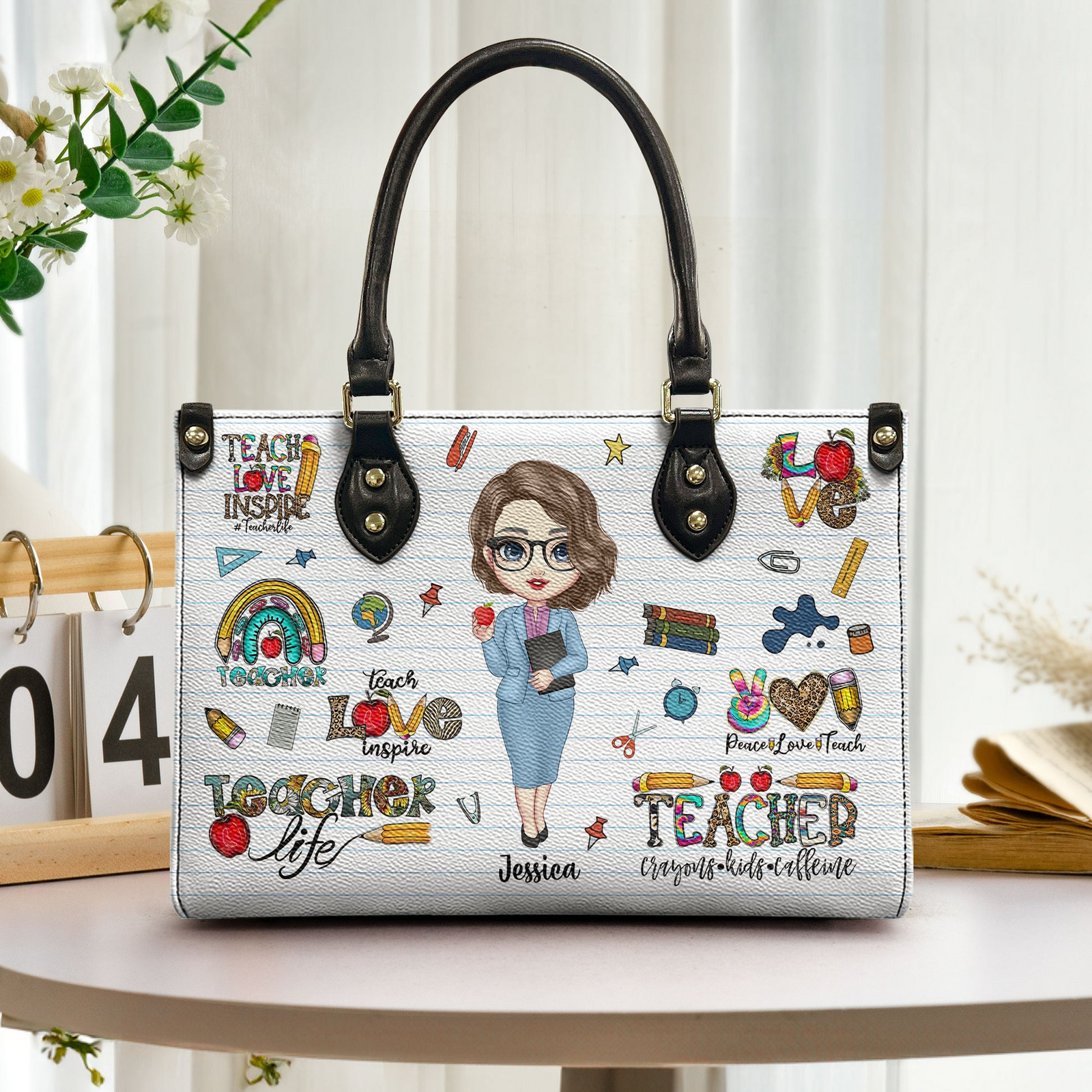 Teacher Life - Personalized Leather Handbag - Back To School Gift For Teacher, Educator, Kindergarten, Preschool, Pre K, Paraprofessional