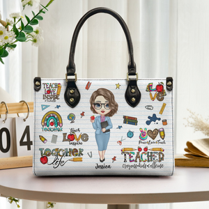 Teacher Life - Personalized Leather Handbag - Back To School Gift For Teacher, Educator, Kindergarten, Preschool, Pre K, Paraprofessional