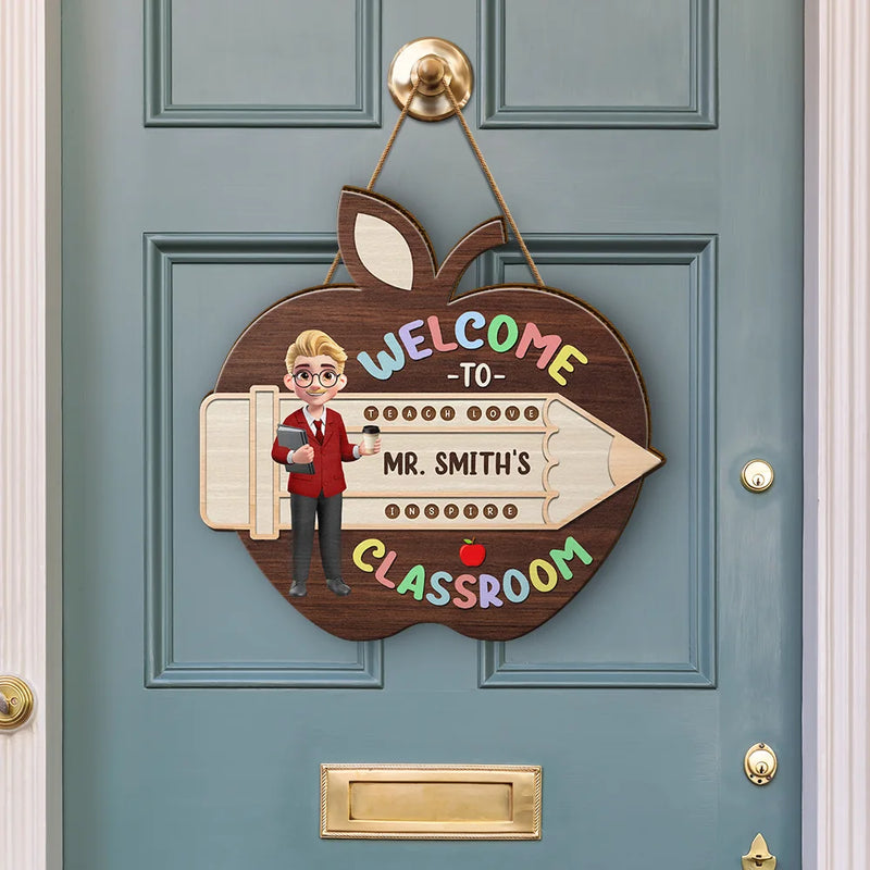 Personalized Teacher Apple Class Name wood sign, alternate view 3