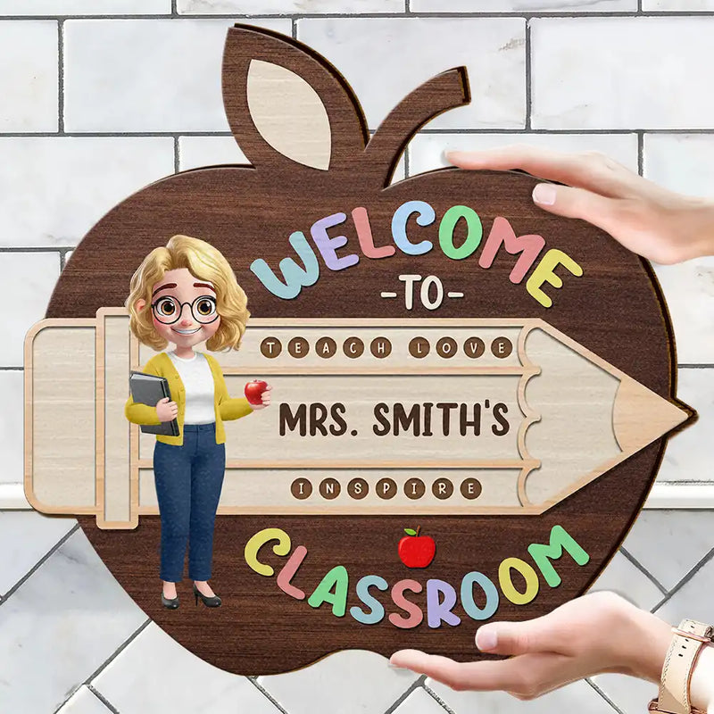 Personalized Teacher Apple Class Name wood sign, alternate view 4