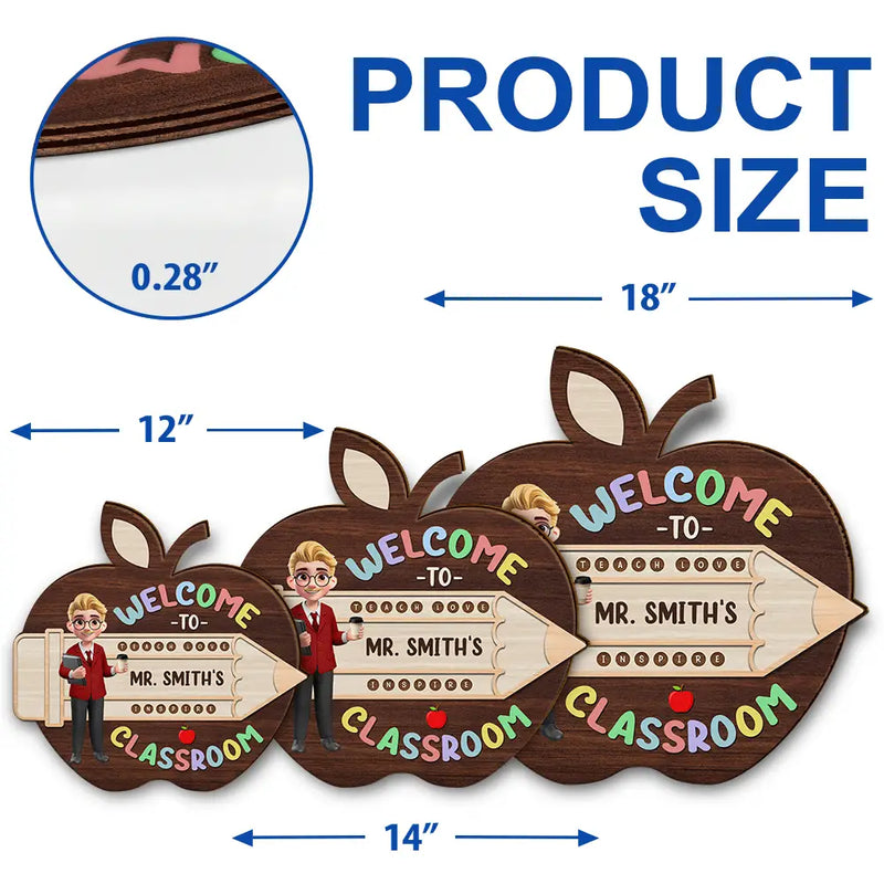 Teacher Apple Class Name - Personalized Custom Shaped Wood Sign - Back To School, 1st Day of School - Custom Gift For Teachers & Educators, Classroom Decoration