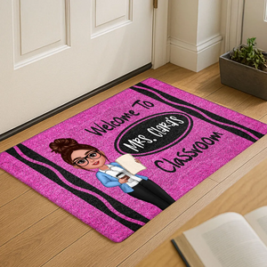 Teacher Crayon Welcome To Classroom - Personalized Doormat - Back To School Gift For Teacher, Educator, Kindergarten, Preschool, Pre K, Paraprofessional