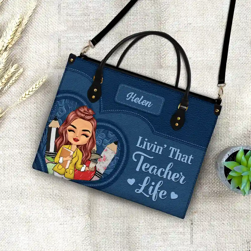 Teacher It Takes A Big Heart To Shape Little Minds - Personalized Leather Handbag - Gift For Teachers & Educators