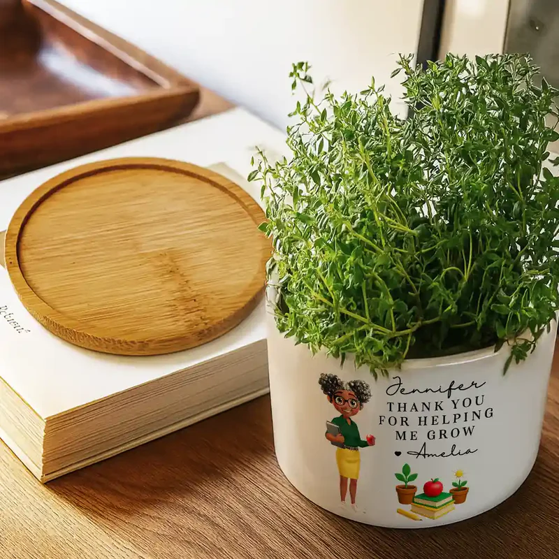 Teacher Thank You For Helping Me Grow - Personalized Ceramic Plant Pot - Back To School Gift For Teachers, Educators