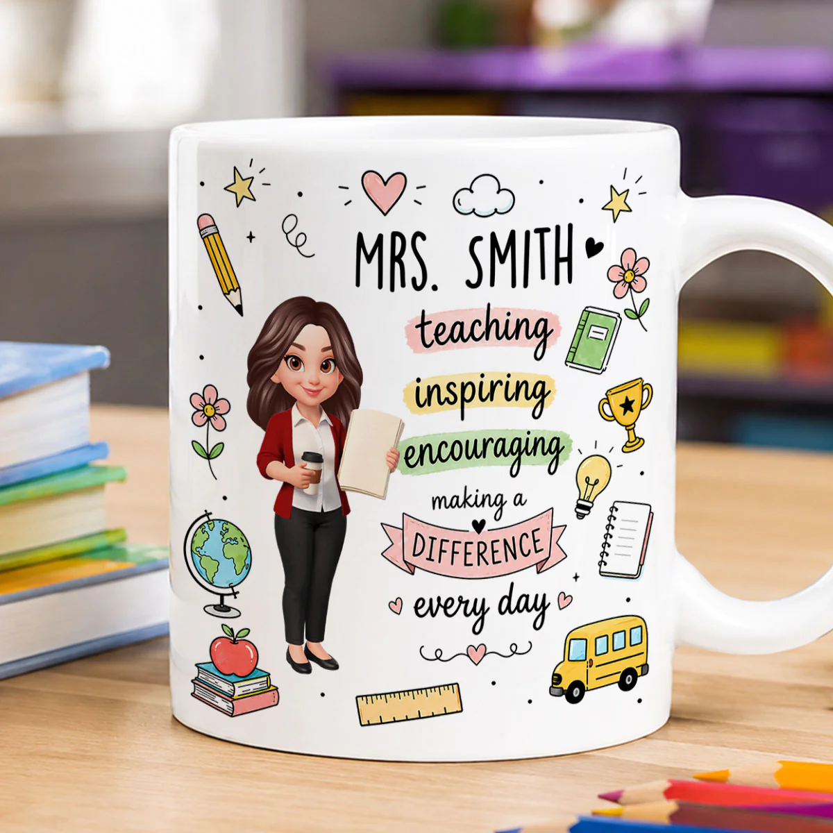Teacher Teaching Inspiring Encouraging - Personalized Custom Mug - Back To School Gift For Teachers & Educators