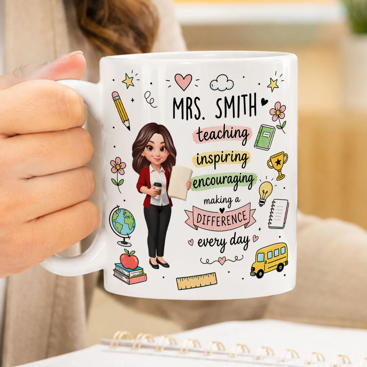 Teacher Teaching Inspiring Encouraging - Personalized Custom Mug - Back To School Gift For Teachers & Educators