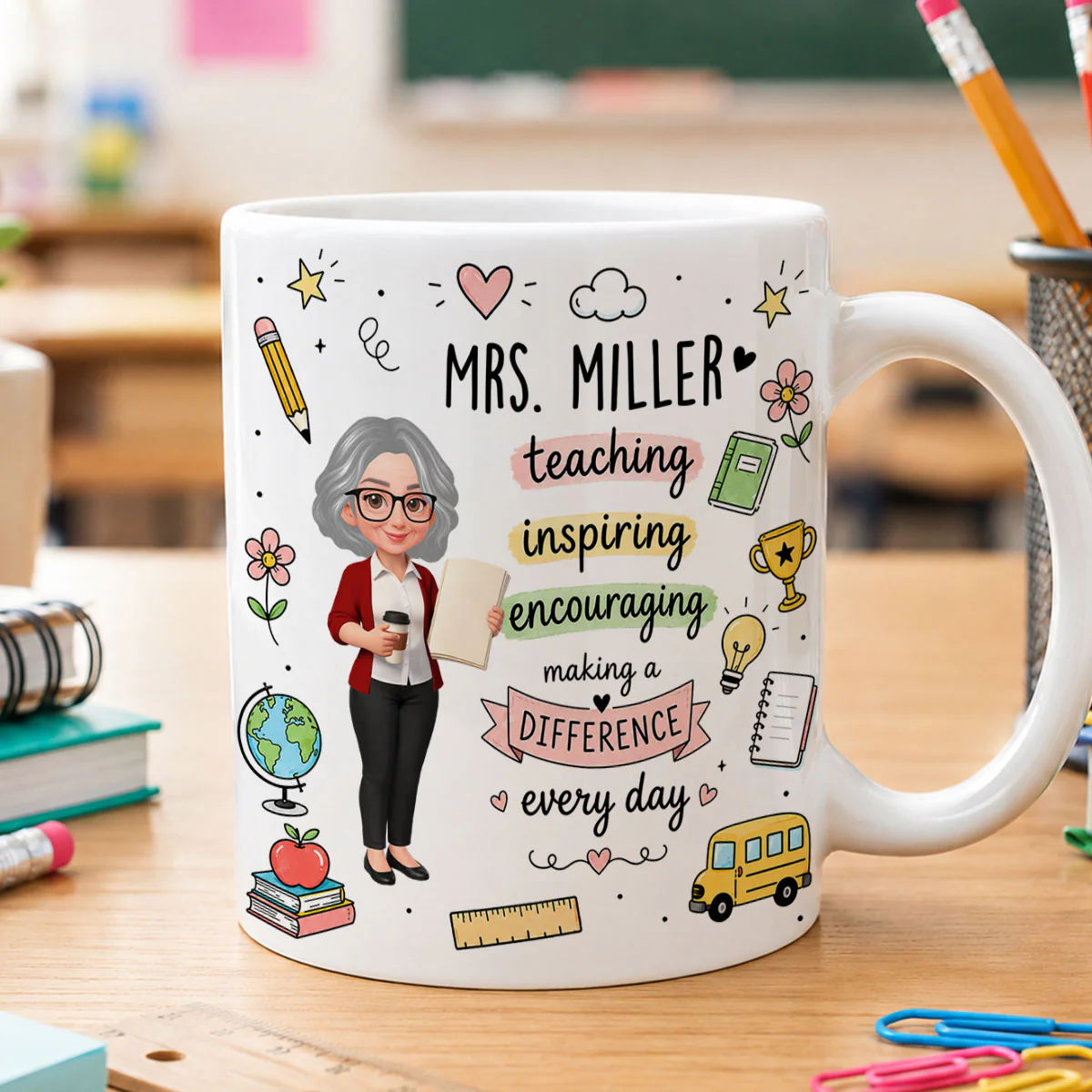 Teacher Teaching Inspiring Encouraging - Personalized Custom Mug - Back To School Gift For Teachers & Educators