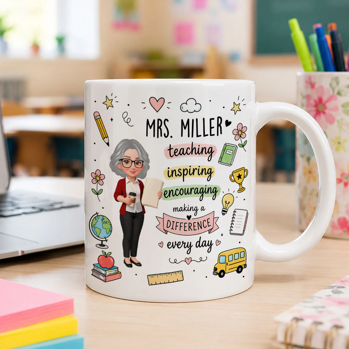 Teacher Teaching Inspiring Encouraging - Personalized Custom Mug - Back To School Gift For Teachers & Educators
