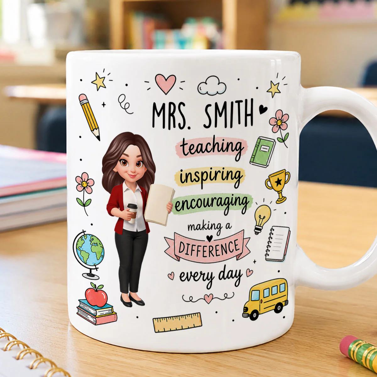 Teacher Teaching Inspiring Encouraging - Personalized Custom Mug - Back To School Gift For Teachers & Educators