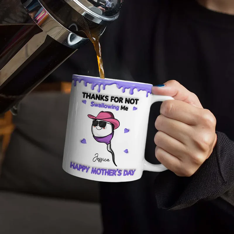 3D Inflated Effect Thanks For Not Swallowing Us - Personalized Custom Mug - Mother's Day Gifts for Mom, Mommy