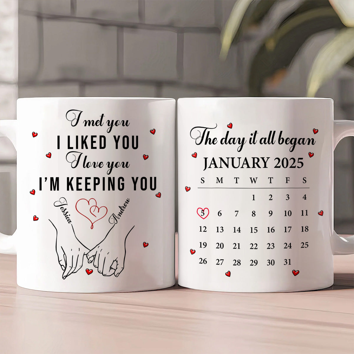 The Day It All Began Couple Quote &amp; Calendar - Personalized Custom Mug - Gift For Her/Him, Husband/Wife, Couples on Anniversary, Valentine's Day