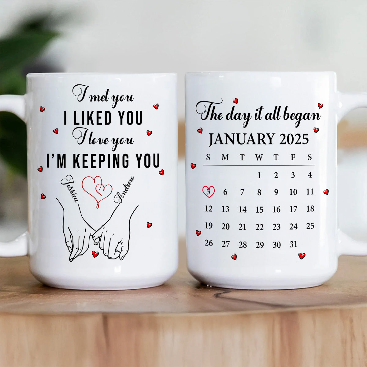 The Day It All Began Couple Quote & Calendar - Personalized Custom Mug - Gift For Her/Him, Husband/Wife, Couples on Anniversary, Valentine's Day