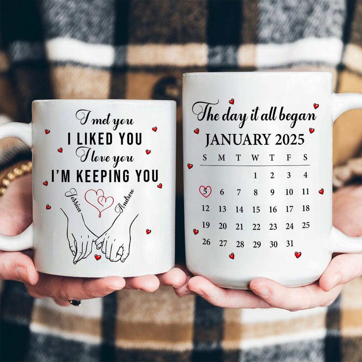 The Day It All Began Couple Quote & Calendar - Personalized Custom Mug - Gift For Her/Him, Husband/Wife, Couples on Anniversary, Valentine's Day
