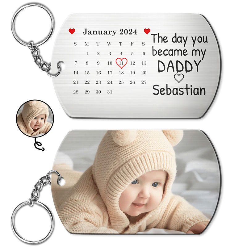 Calendar Custom Photo The Day You Became My Mommy aluminum keychain, alternate view 2