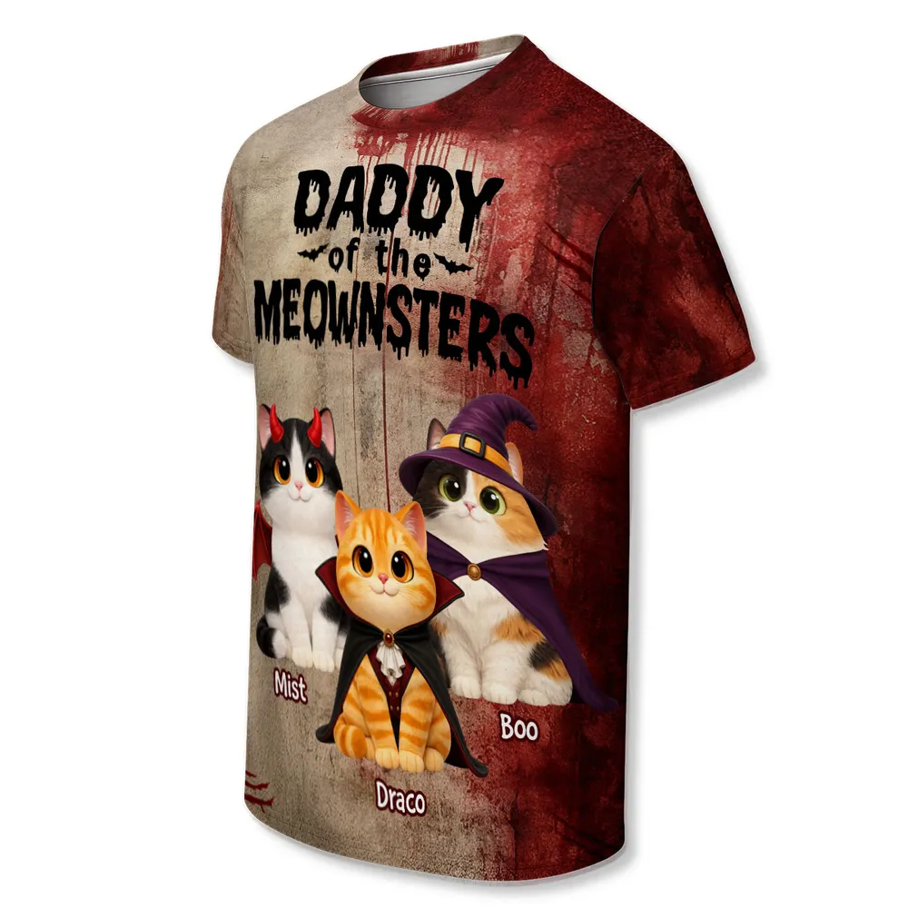 Mommy Daddy Of The Meownsters Cats - Personalized All-Over Print T-Shirt - Halloween Gift for Cat Lovers, Cat Mom, Cat Dad