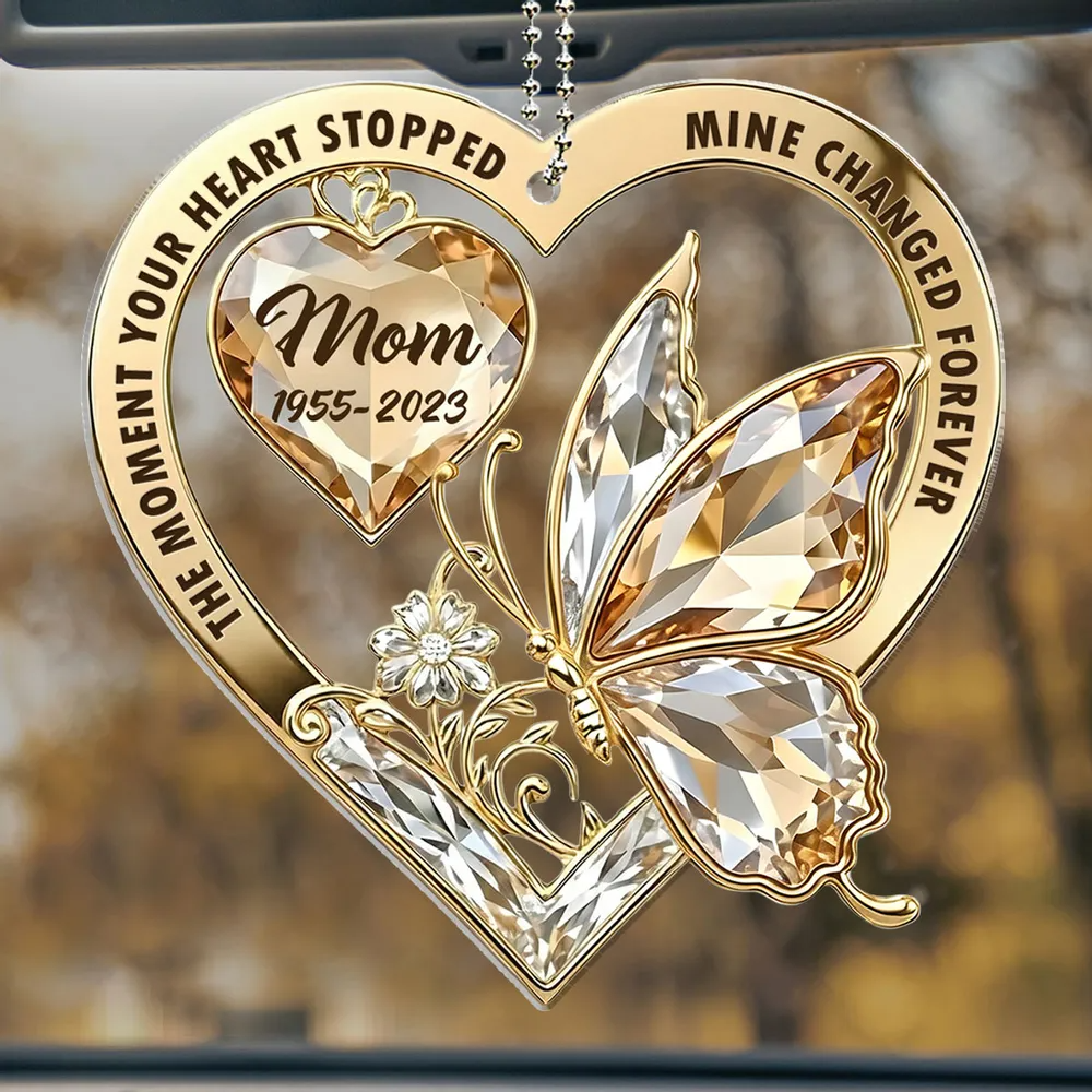The Moment My Heart Changed Forever Memorial - Personalized Acrylic Car Hanger - Memorial Sympathy Gifts For Loss Of Mom, Dad