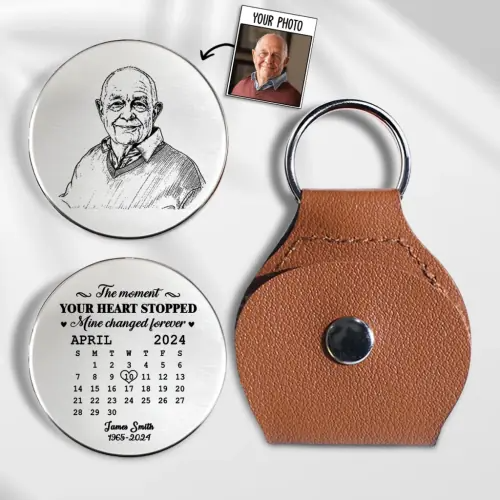 Custom Photo The Moment Pencil Sketch Memorial - Personalized Leather Pocket Hug - Memorial Sympathy Gifts For Loss Of Mom, Dad