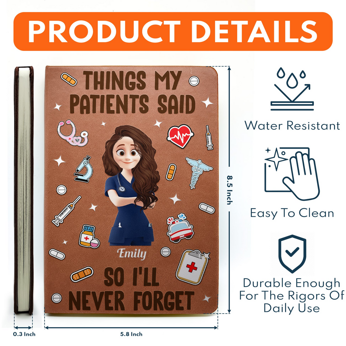 Personalized Things My Patients Said leather cover notebook, alternate view 5