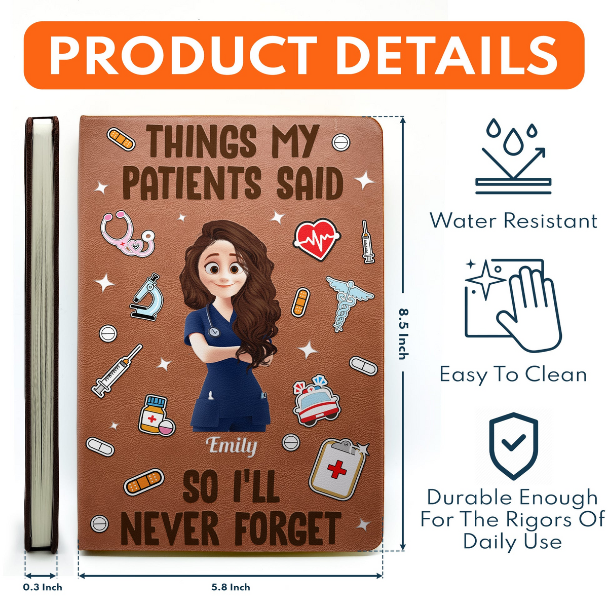 Things My Patients Said - Personalized Leather Journal - Gift For Nurse, CNA, Registered RN, Healthcare Worker