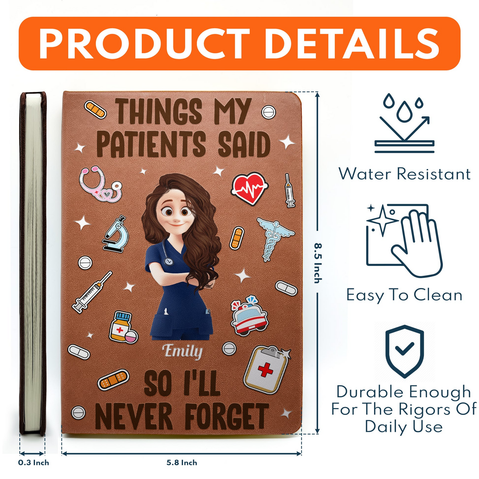 Things My Patients Said - Personalized Leather Journal - Gift For Nurse, CNA, Registered RN, Healthcare Worker