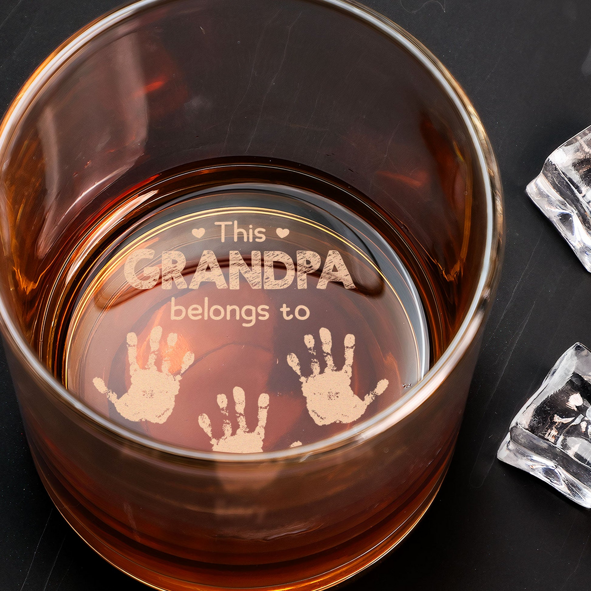 This Grandpa Belongs To - Personalized Engraved Whiskey Glass - Father's Day Gift for Grandpa, Dad, Daddy