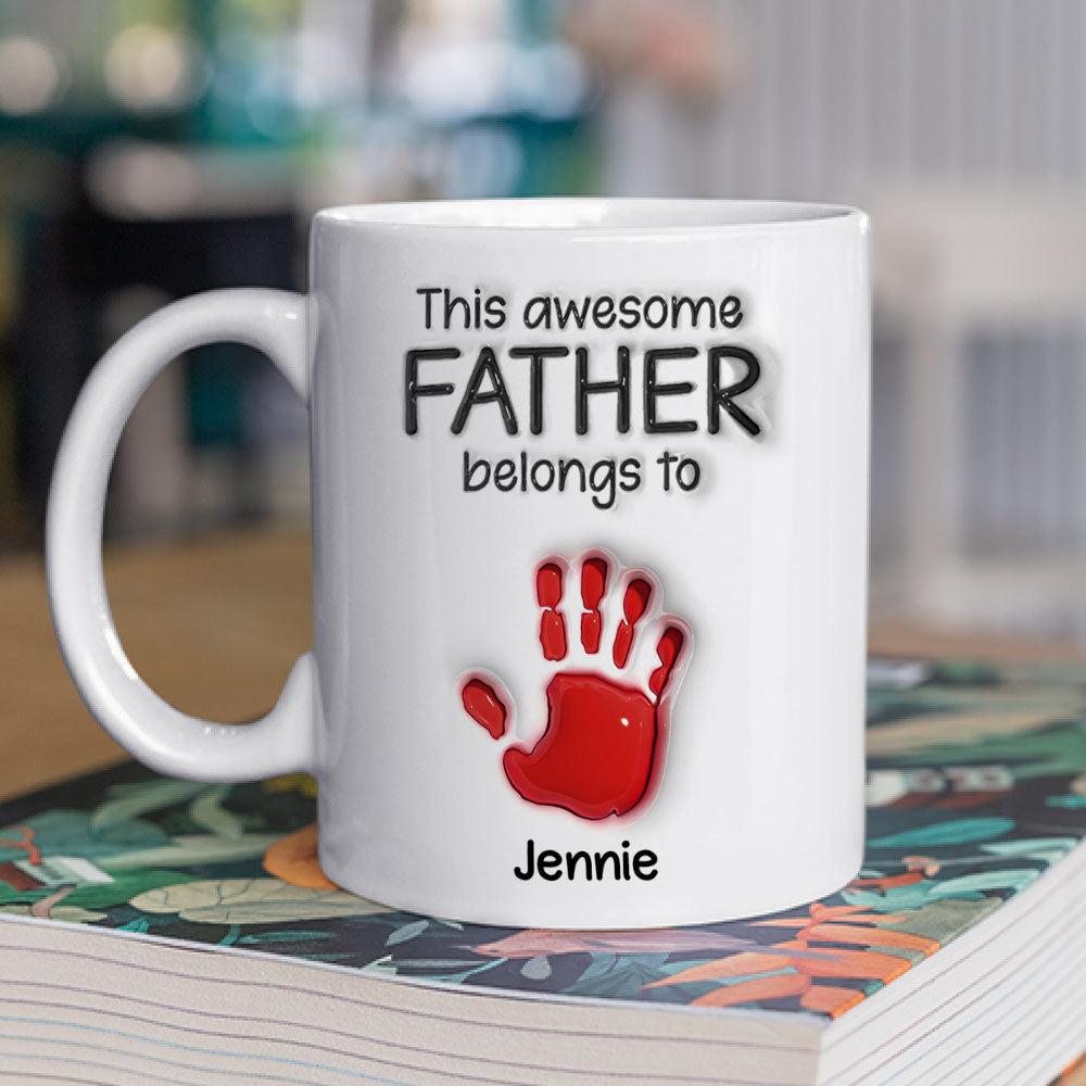 This Awesome Grandpa Belongs To - 3D Effect Personalized Custom Mug - Gift for Dad, Papa, Grandpa, Daddy, Dada