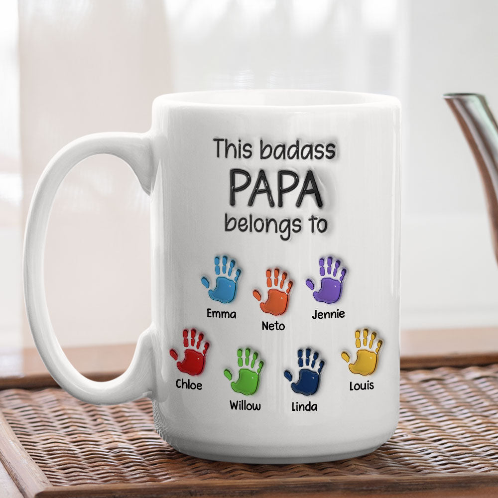 This Awesome Grandpa Belongs To - 3D Effect Personalized Custom Mug - Gift for Dad, Papa, Grandpa, Daddy, Dada