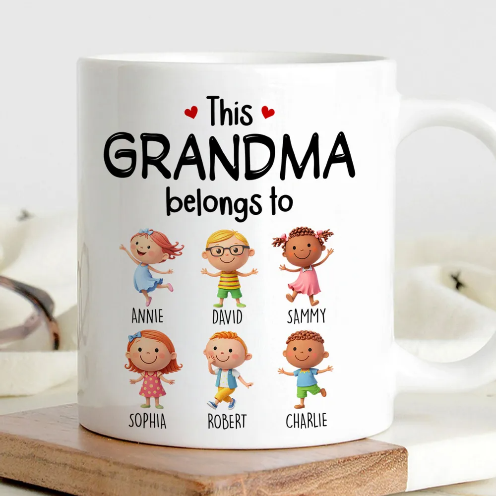 Grandma's Personalized Mug: "This Grandma Belongs To" Custom Grandkids Names & Characters - Unique Mother's Day or Birthday Gift for Nana