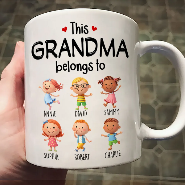 Grandma's Personalized Mug: "This Grandma Belongs To" Custom Grandkids Names & Characters - Unique Mother's Day or Birthday Gift for Nana