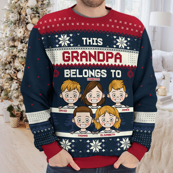 This Grandpa Belongs To - Christmas, Funny Gift For Family - Personalized Custom Ugly Sweater - Christmas Gift For Grandpa, Grandparents